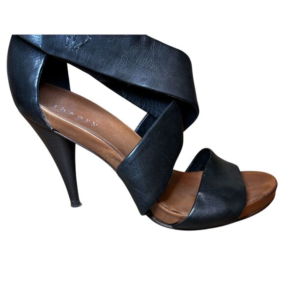 Theory Leather Strappy High Heels Black Size 39.5 - Picture 7 of 12